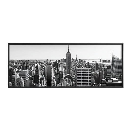 Jomux Black and White NYC Skyline Wall Art - Modern Industrial Cityscape Photography - Large Matte Black Aluminum Frame - For Office & Modern Home Decor