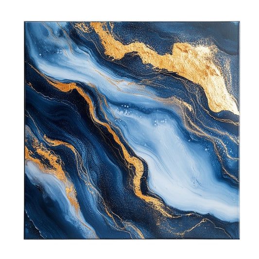 Jomux Large Abstract Canvas Print - Navy Blue & Gold Foil Wall Decor - Modern Framed Artwork for Living Room, Bedroom & Office - Ready to Hang